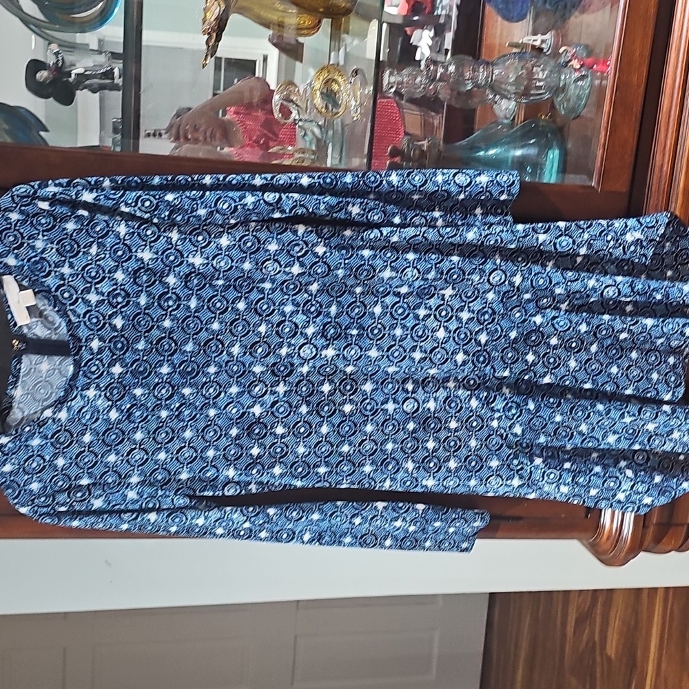 Michael Kors Elegant Blue Patterned Flounce Hem Dress Size Small
